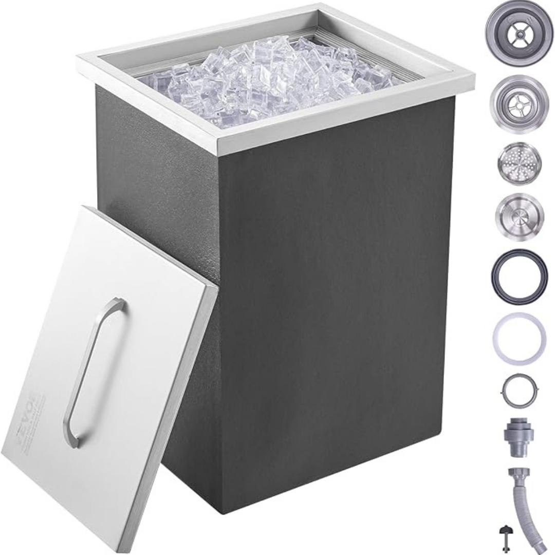 Drop-in Ice Chest, Stainless Steel Commercial Ice Bin with Cover, 40 qt Outdoor Kitchen Ice Bar, Drain-Pipe and Drain Plug Included detail photo 3