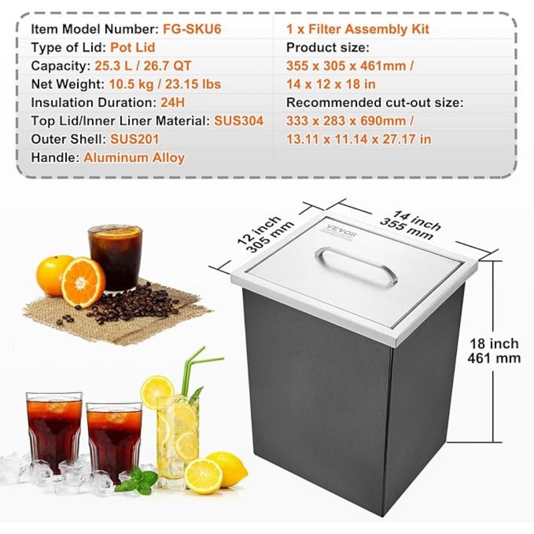 Drop-in Ice Chest, Stainless Steel Commercial Ice Bin with Cover, 40 qt Outdoor Kitchen Ice Bar, Drain-Pipe and Drain Plug Included detail photo 5